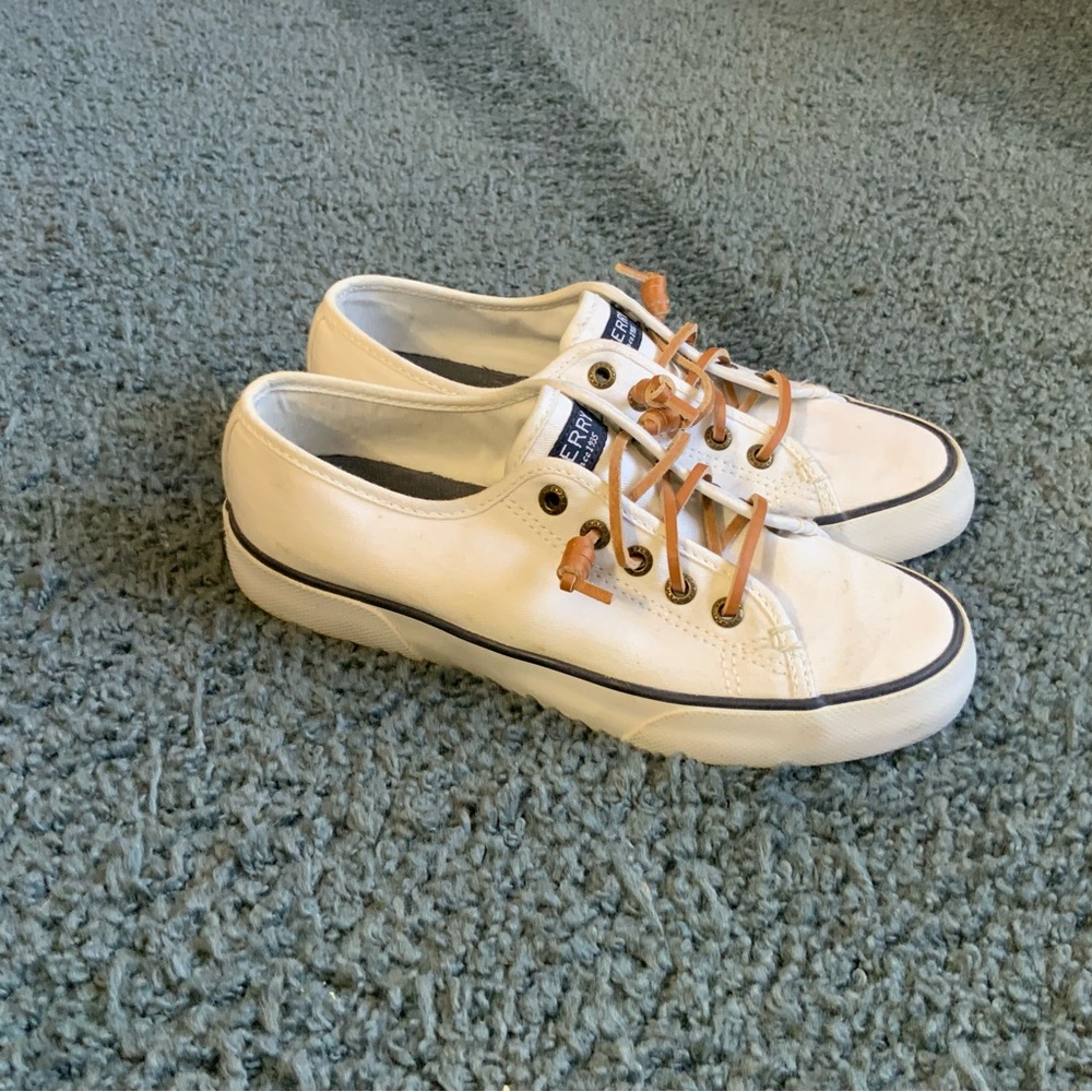 Sperry White Sneakers with Brown Laces